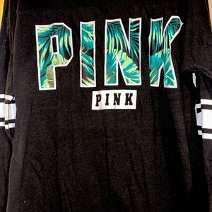 VS PINK PALM TREE BLACK LONG SLEEVE WITH CUTOUT BACK